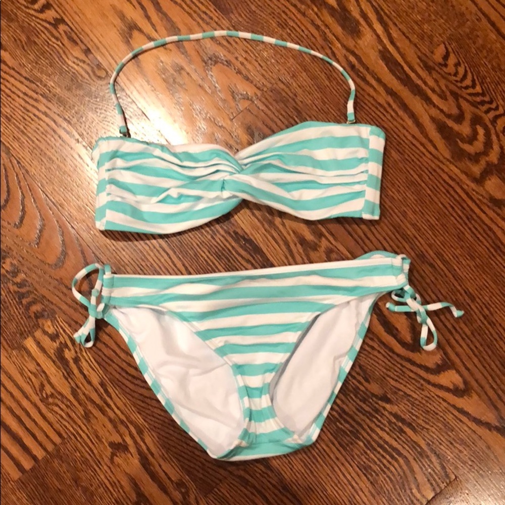 Mossimo mint green and white striped bikini